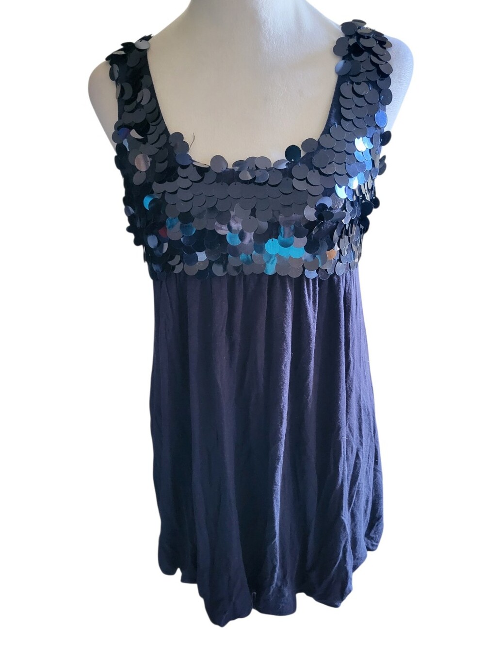 Twentyone Sequin Scoop Neck Balloon Hem Dress Blue sz S